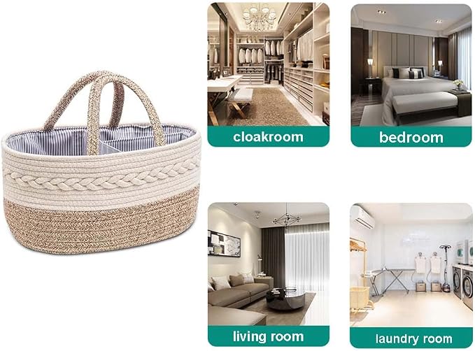 Large Cotton Rope Diaper Caddy Boho Diaper Storage Portable Car Organizer - Image 2