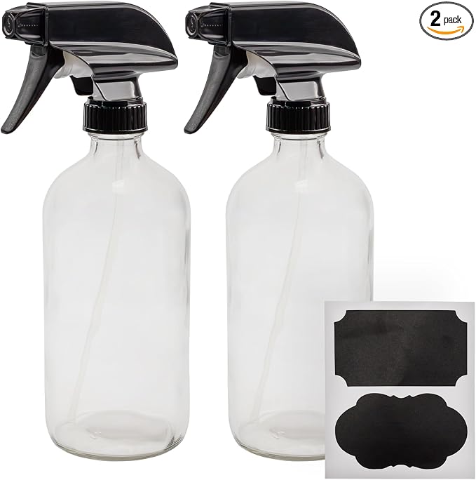 Cornucopia Brands 16oz Clear Glass Spray Bottles w/Chalk Labels Boston Round by CornucopiaBrands