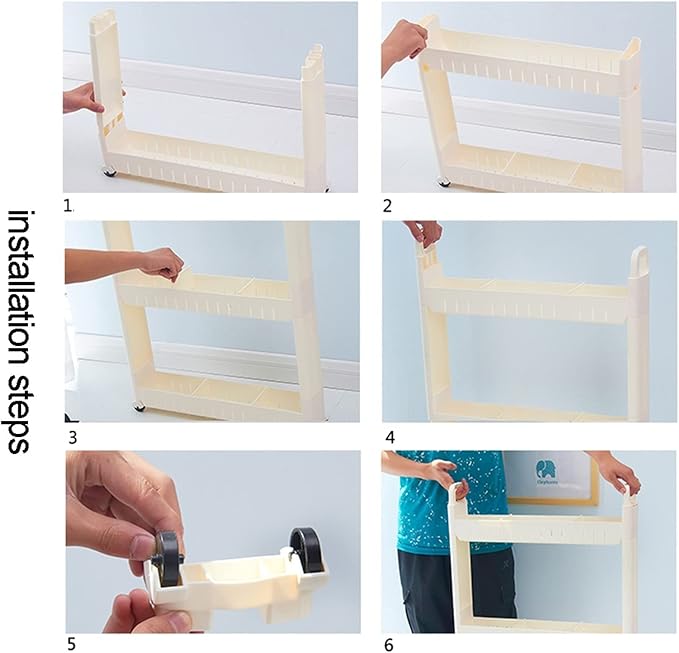 Bathroom Trolley 4-Tier, Slide Out Storage Cart On Wheels, Storage Trolley - Image 2