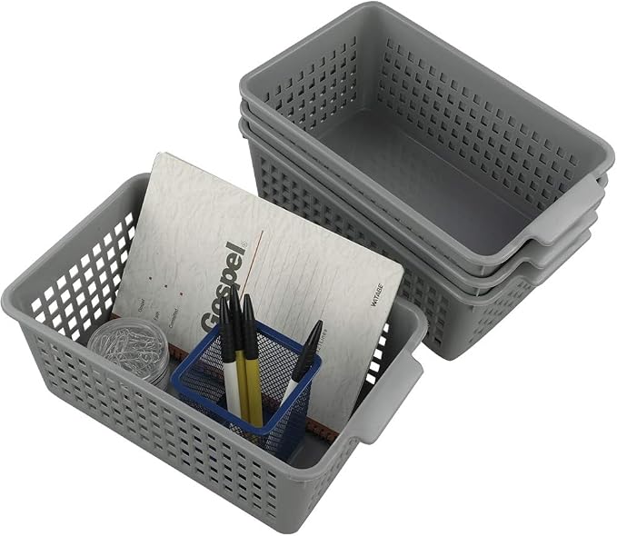 Plastic Storage Baskets Set, 4 Packs Small Desktop Storage Basket Bin by Doryh