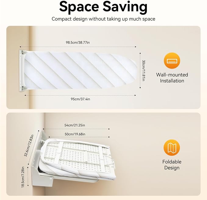 Wall Mounted Ironing Board, Foldable 37.4" x 7.55" Ironing Board, 180° Swivel - Image 2