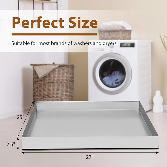 Upgraded 27" x 25"×2.5" 304 Stainless Steel Washing Machine Drip Pan, Heavy - Image 2