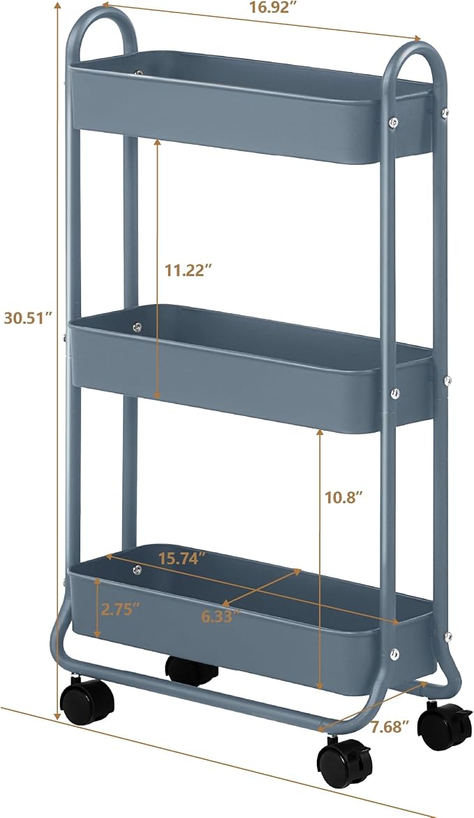 SunnyPoint Slim Rolling Storage Cart, 3 Tier Bathroom Storage Organizer Bathroom - Image 6