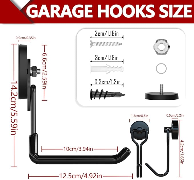 3-H Heavy Duty Magnet Garage Hooks 4 Pack, Extra Large Strong Magnetic Hooks - Image 2