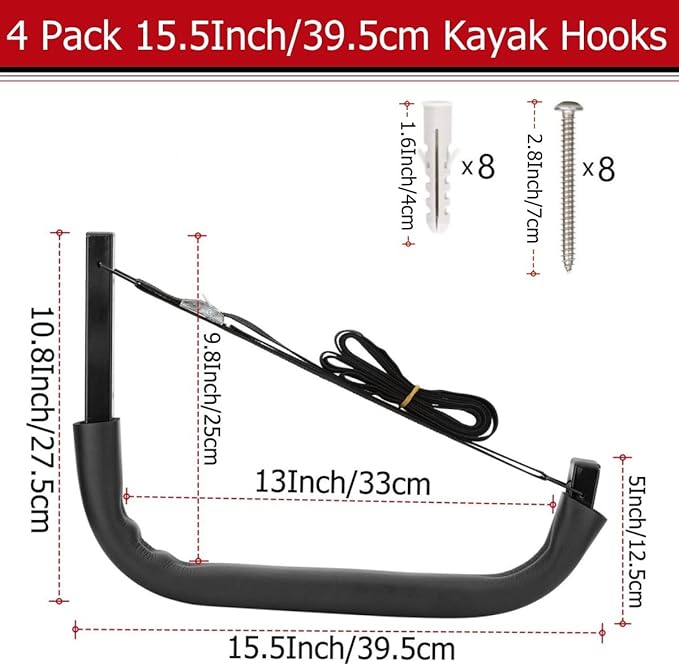 Kayak Storage Hooks, Wall Mount Garage Canoe Storage Hangers - Image 2