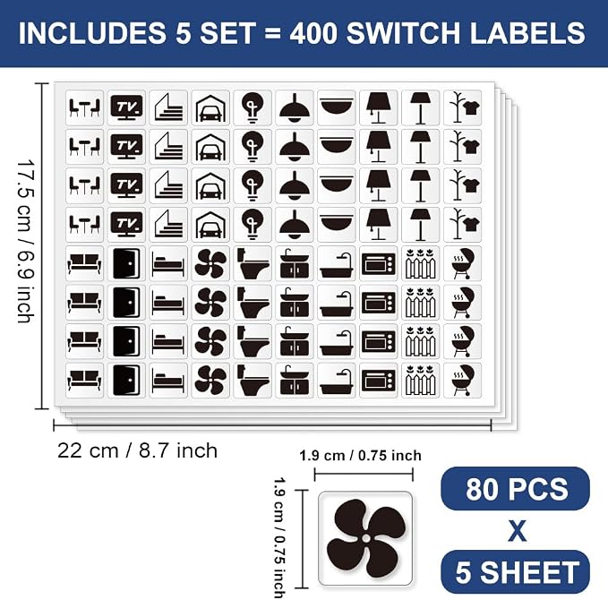 400 Pcs Light Switch Sticker Labels, Transparent Switch ID Stickers Black PVC - Image 2