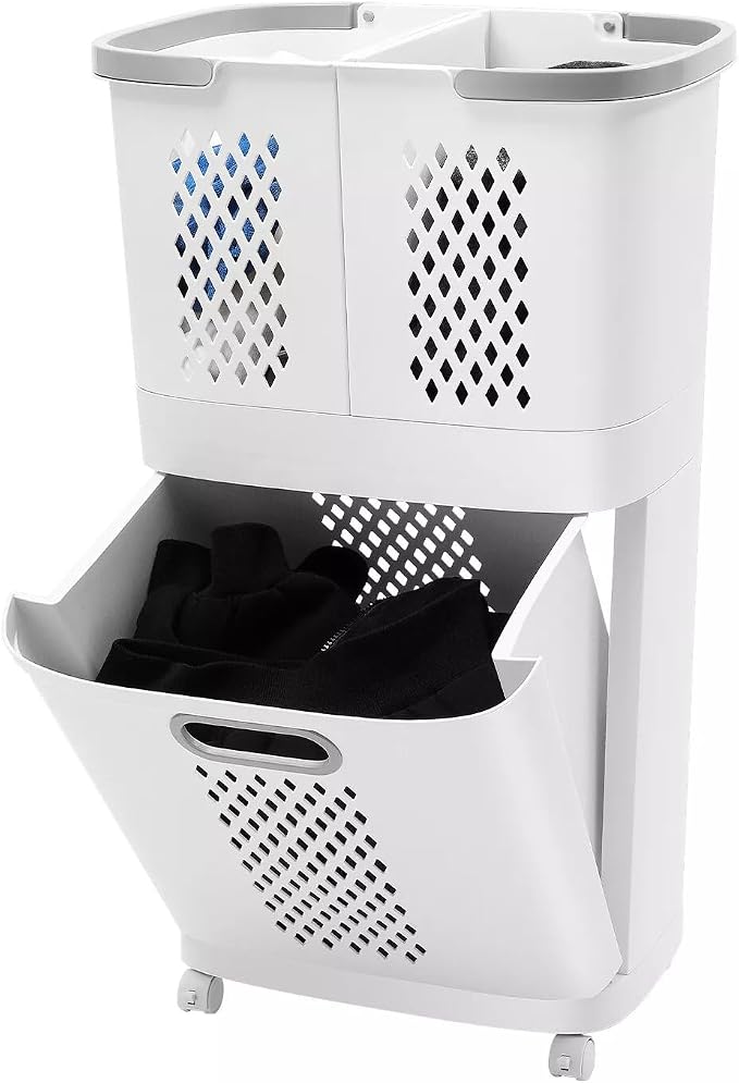 Movable Household Laundry Basket, 2 Tier Laundry Hamper Basket Sorter by fagauhds