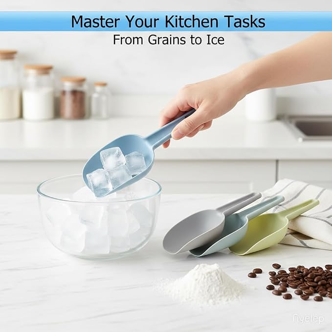 Nesting Kitchen Scoops for Ice Cubes Set of 4, Flour & Coffee Beans, Plastic - Image 3