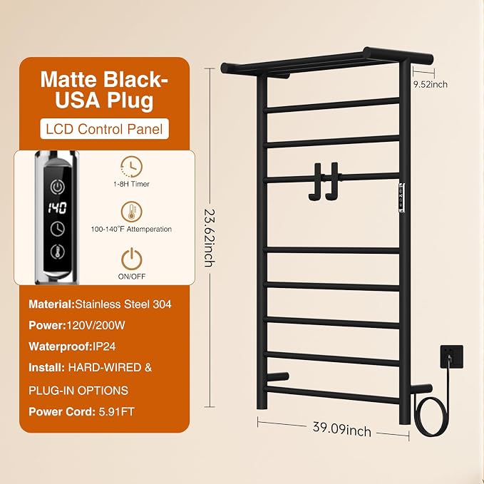 Towel Warmer Rack, 3+3+5 Bars Wall Mounted Towel Heater Towel Warmer - Image 6