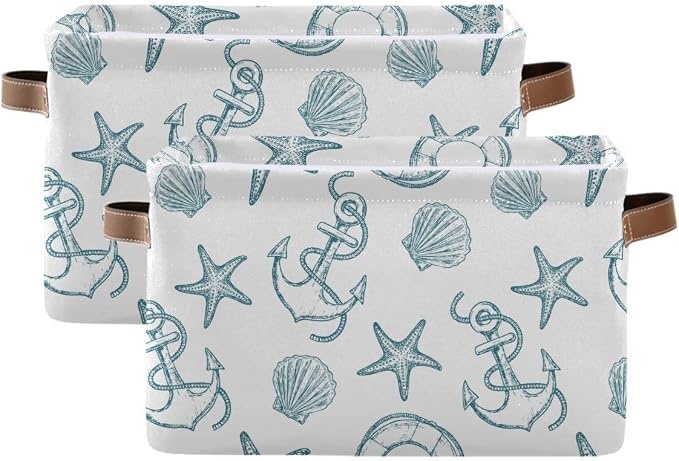 Coastal Anchor Nautical Theme Storage Basket Fabric Laundry Baskets Starfish - Image 2