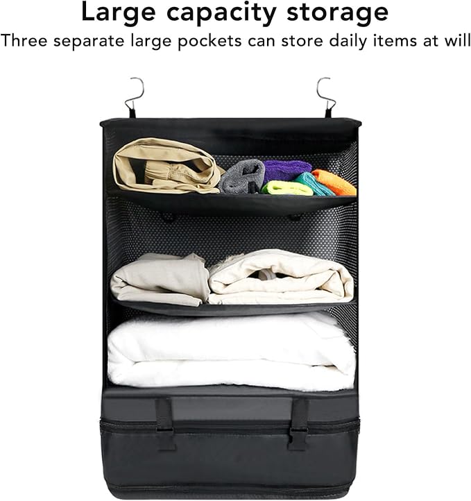 Collapsible 3 Shelf Hanging Travel Closet Organizer, Portable Carry On Bag - Image 4