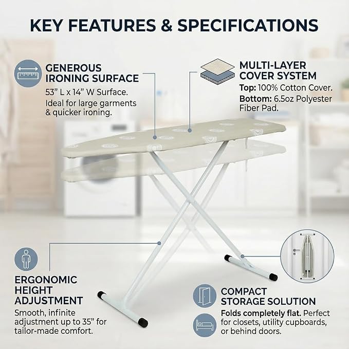Ironing Board, T-Leg Ironing Board Full Size, Foldable - Image 3