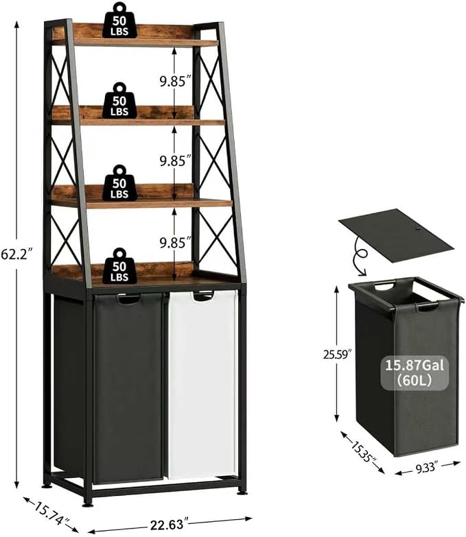 Laundry Basket, 2 Section Laundry Hamper - Image 3