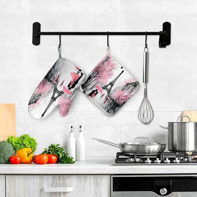 Mxocom Paris City Silicone Oven Mitts and Pot Holders Sets France Eiffel Tower - Image 4