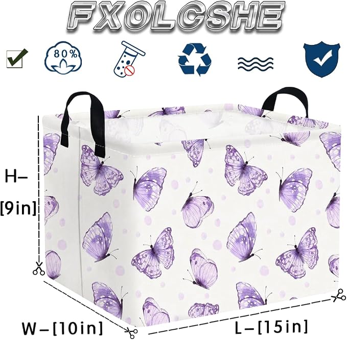 Rectangular Purple butterfly basket, Books Storage Basket, Collapsible Storage - Image 7