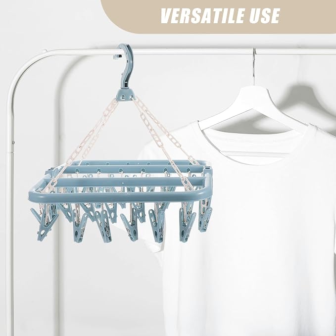 ARTIBETTER 32-Clips Plastic Clothes Drying Rack Hanger Set, Windproof Sock Clip - Image 8