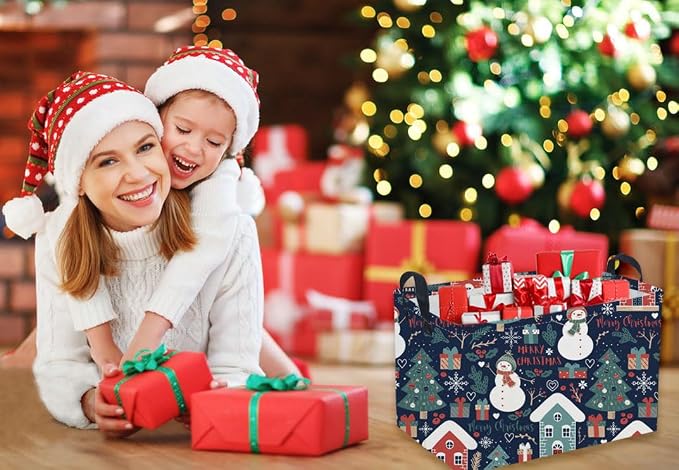 Rectangular Christmas Baskets, Snowman Basket Empty, Waterproof PE Coating Cute - Image 5