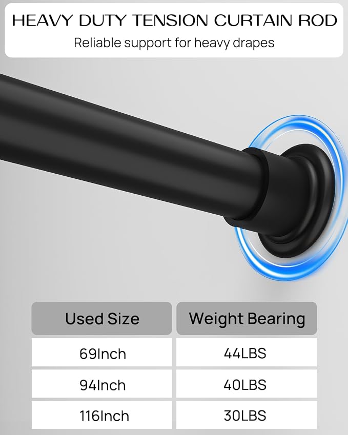 Tension Curtain Rod by EZFurni, 2 Sets 42-123 Inches, Heavy Duty Tension Rods - Image 2