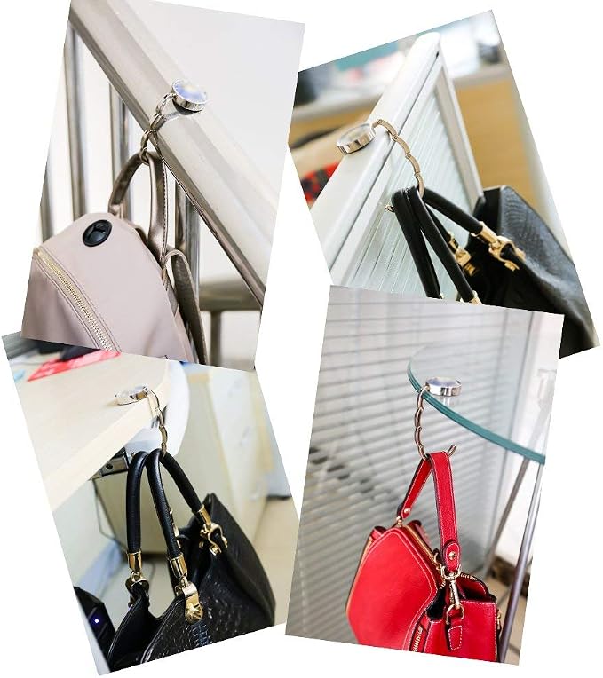 Foldable Purse Hooks, Women Bag Hanger, Table Handbag Storage, Mixed Set + 1 Bag - Image 5