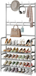 Coat Rack Shoe Rack With Storage Shelf Freestanding with 8 Hooks by YIZAIJIA