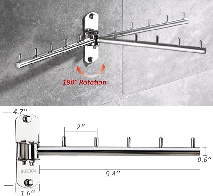 Clothes Hanger Rack Swing Arm, Folding Clothes Hanger Wall Mounted Space Saving - Image 2