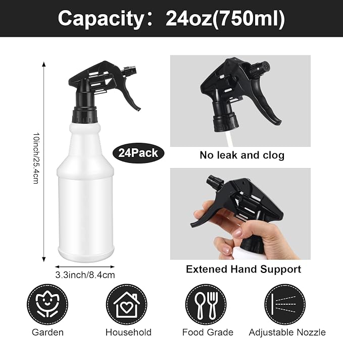 Gerrii 24 Pcs 24oz Plastic Spray Bottle Bulk, Empty Refillable Squirt Bottles - Image 2