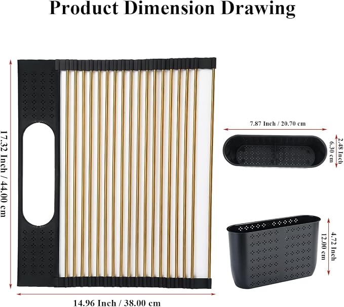 Berglander Gold Dish Drying Rack Over The Sink, L17.5*W 15" Rollable Tianium - Image 2
