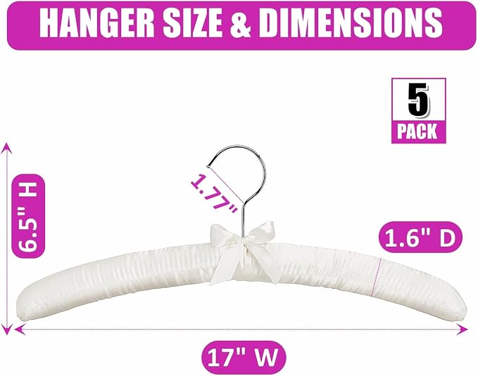 Amber Home 5 Pack 17 Inch Large Ivory Satin Padded Hangers - Image 2