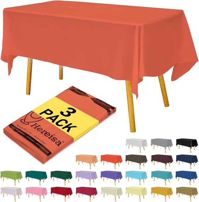Plastic Coral Tablecloths 3 Pack Disposable Table Covers 54 x 108 Inches Pitch by Hereisa