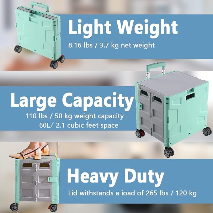 Foldable Shopping Utility Cart Portable Rolling Crate Handcart - Image 6