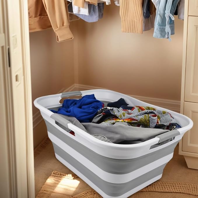 SAMMART 42 Collapsible Plastic Laundry Basket, Foldable Pop Up Storage - Image 5