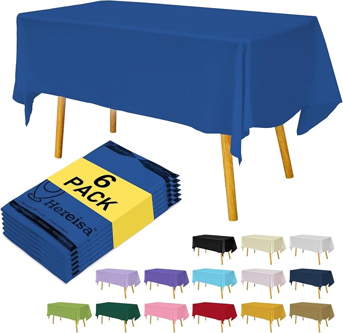 Royal Blue 6 Pack Plastic Table Cloth 54" x 108", Disposable Tablecloths by Hereisa