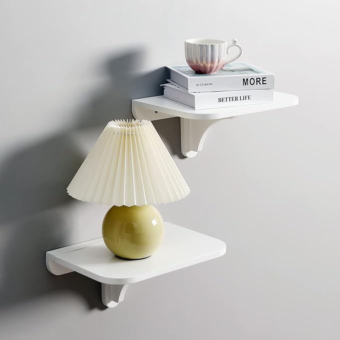 WELLAND 11.8" x 8.25" White Wall Mounted Desk Small Floating Shelves Set of 2 by WELLAND