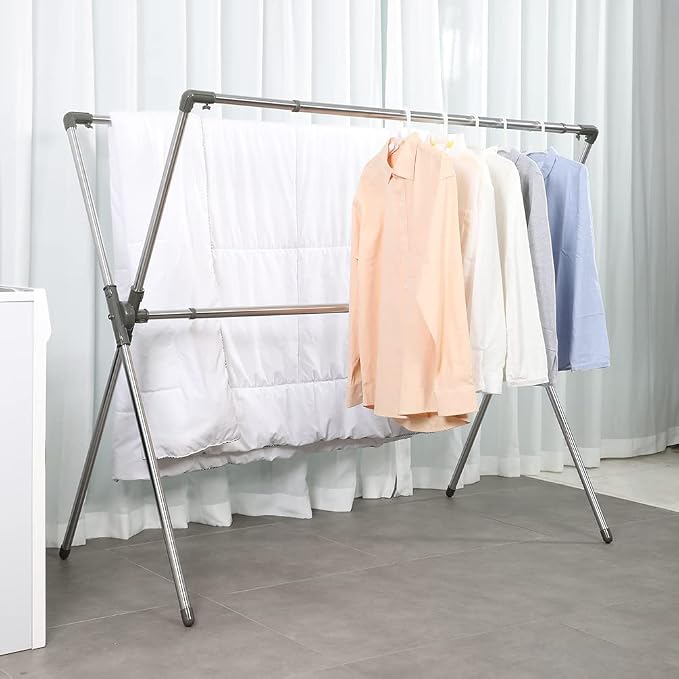 BAOYOUNI Folding Clothes Drying Rack Hanger Metal Double Poles Extendable - Image 4