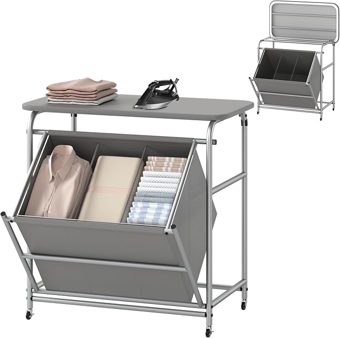 Giantex Laundry Sorter with Foldable Ironing Board, 3 Section Tilt Out Laundry by Giantex