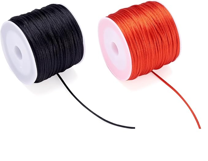 65.6 Yards 1mm Nylon Satin Cord Rat Tail String Red Black Beading Trim Cord Roll by Sparkeads
