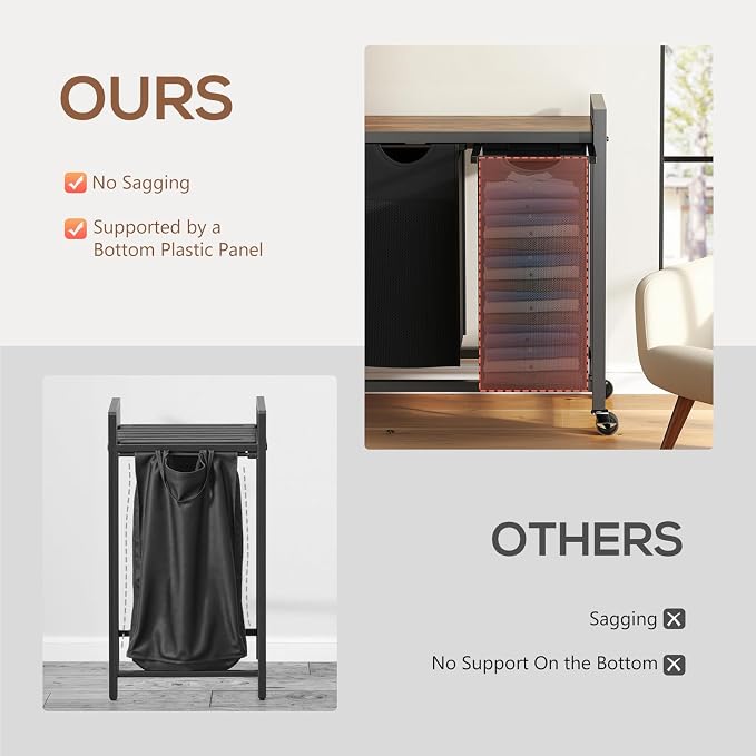 Laundry Hamper with 3 Pull-Out Removable Laundry Bags, Rolling Laundry Sorter - Image 5