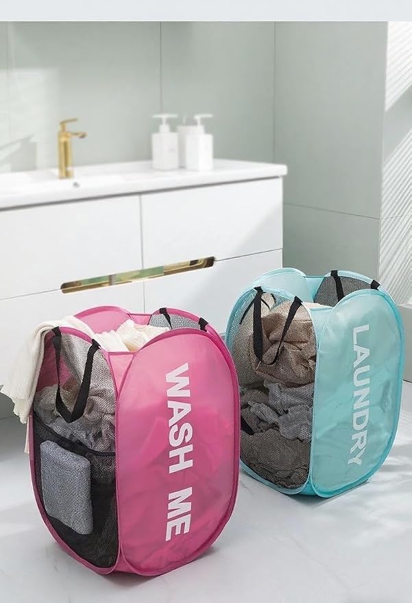 2Pack Mesh Pop Up Laundry Hamper, Two Sided Hamper Foldable Collapsible - Image 6