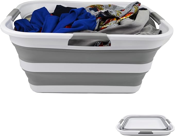 SAMMART 42 Collapsible Plastic Laundry Basket, Foldable Pop Up Storage by SAMMART