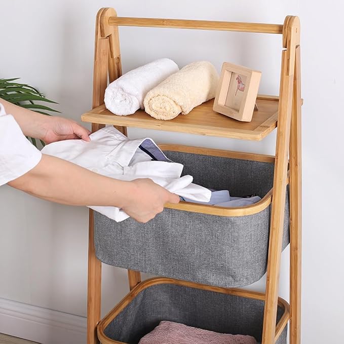 Bamboo Laundry Hamper Free-Standing Bamboo Frame Organiser - Image 5