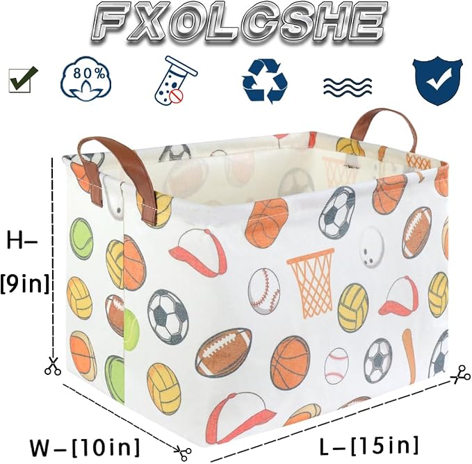 Rectangular Ball basket, Kids Storage Bins, Foldable and waterproof canvas kids - Image 7