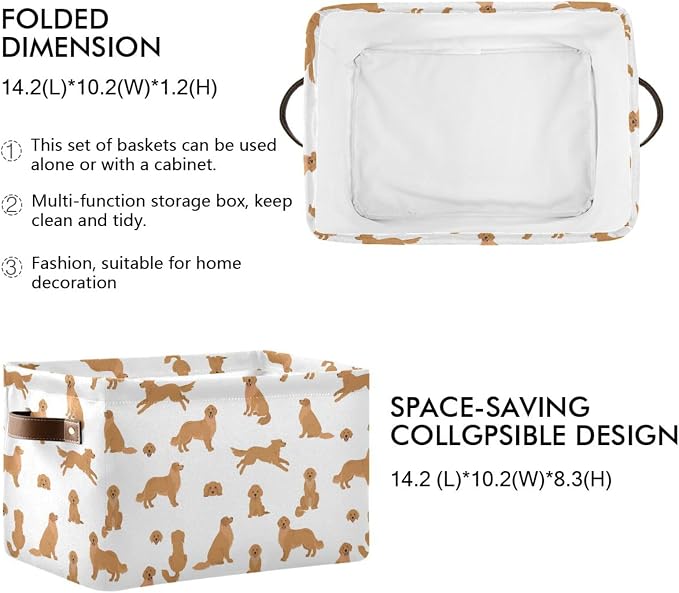 Pfrewn Storage Basket Bins Foldable Laundry Hamper Toy Golden Retriever Dogs - Image 3