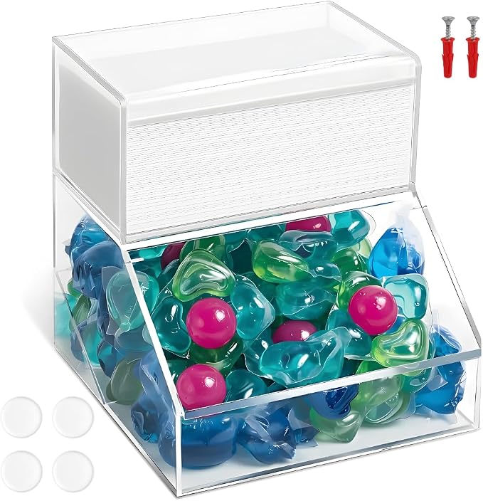 2-Compartment Acrylic Storage Container, Laundry Pods and Dryer Sheet Dispenser by Unknown