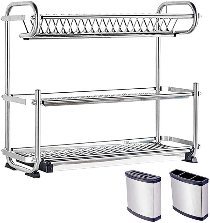 304 Stainless Steel Drain Rack countertop Wall Hanging Drying Tableware Dishes - Image 7