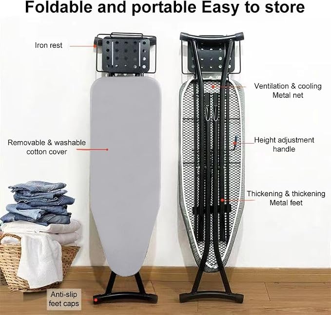 Deluxe Ironing Board with Heat-Resistant Cover & Thick Felt Pad, Foldable - Image 7