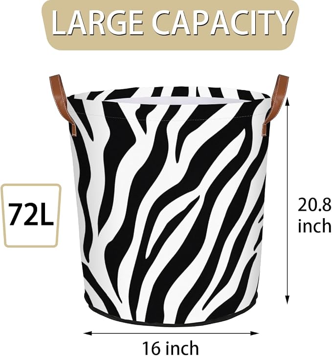 Zebra Print Laundry Hamper Waterproof Collapsible Basket - Image 2