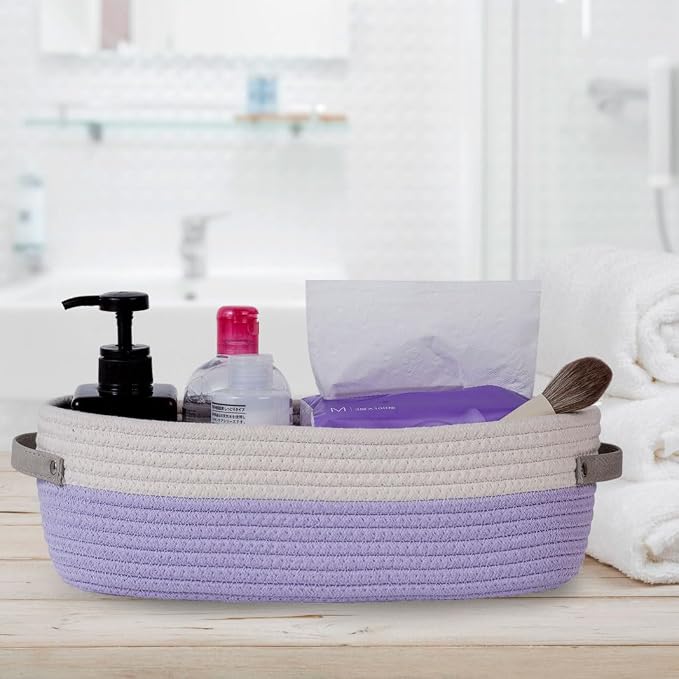 2 Pack Small Cotton Rope Woven Basket Toilet Paper Baskets - Image 4