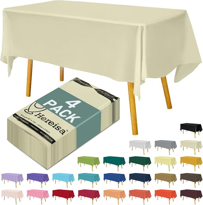 Disposable Plastic Tablecloth 54x108 Inch Rectangle by Hereisa