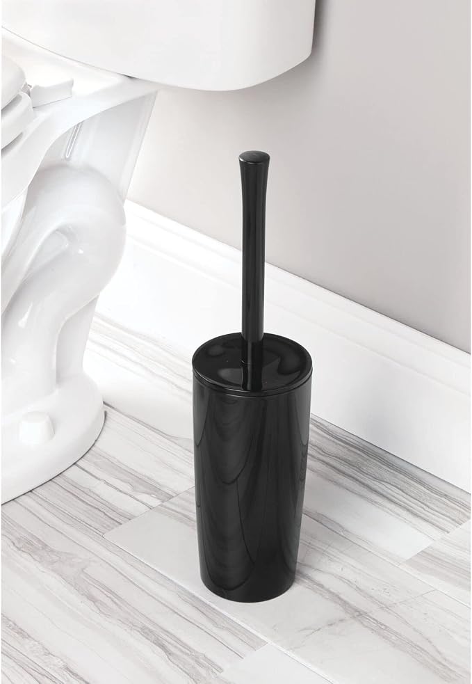 mDesign Slim Plastic Toilet Bowl Brush and Holder Set, Modern Compact Storage - Image 3
