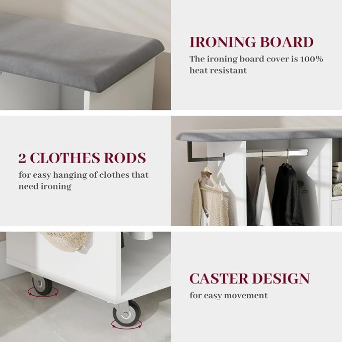 Ironing Cart with Rolling Ironing Board, Mobile Laundry Table - Image 6
